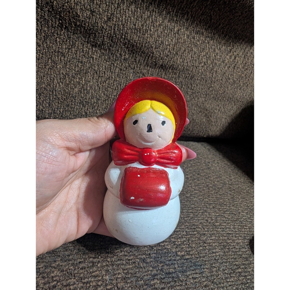 Vintage Hand Painted Christmas Caroler Girl Figurine Red Bonnet Holiday Decor